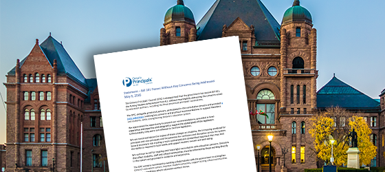 The public statement and a photo of the Ontario Legislative Building.