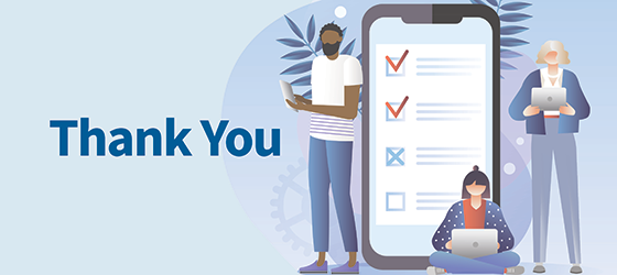 Thank You graphic featuring three persons doing a survey