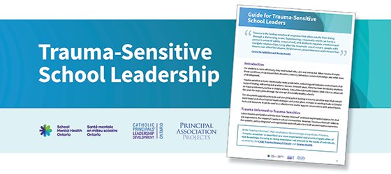 Trauma-Sensitive School Leadership title with cover of the new resource and association logos